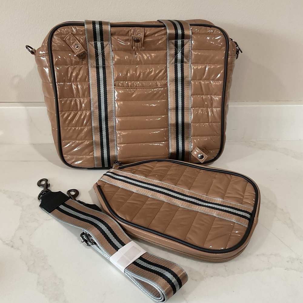 NWT Think Royln Pickleball Bag Nude Patent Puffer Quilted Duffel+ Paddle Cover
